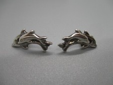 925 Sterling Silver dolphin with baby Pierced stud earrings hallmarked