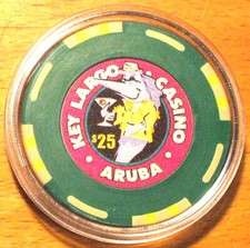25€. Key Largo Casino Chip - Aruba - Chiuso - Stampo Bud Jones 