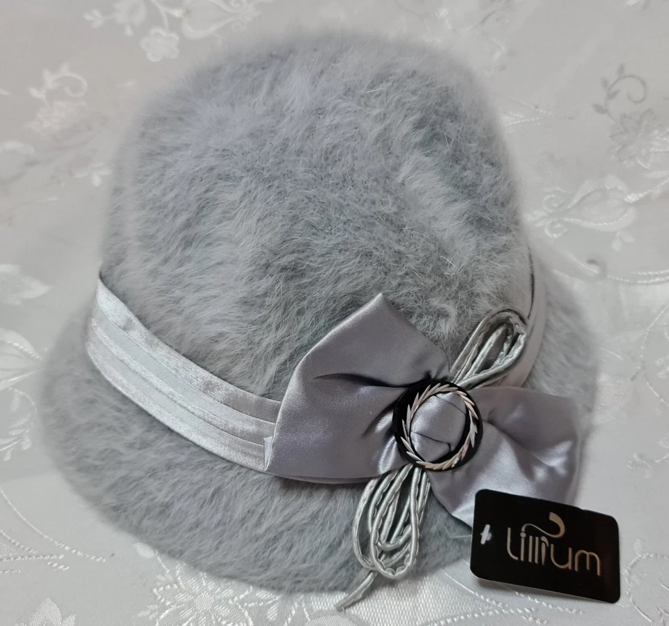 DE COLECCIÓN AUTÉNTICO ART DECO AZUL ANGORA MEZCLA SOMBRERO FEDORA CUBO MUJER:M Foto 4 de 4