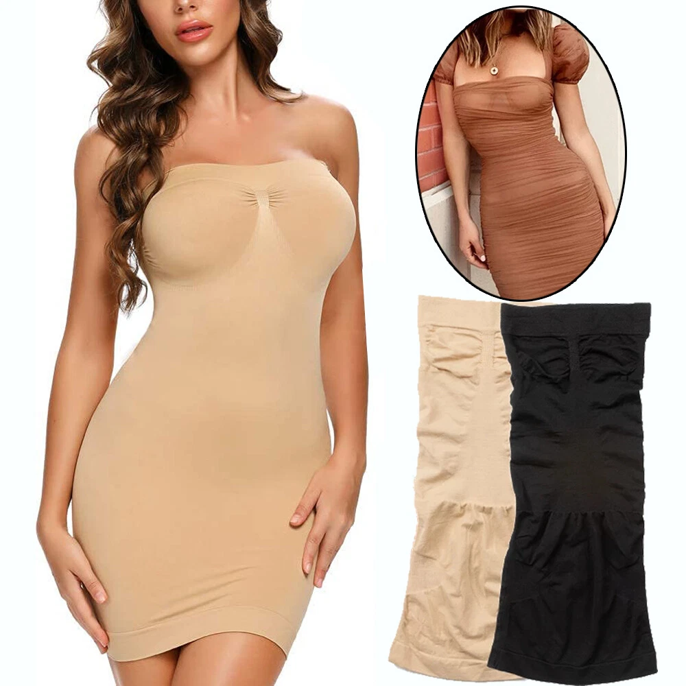 Women Tummy Control Seamless Body Shaper Lady Strapless Full Slips Under  Dresses