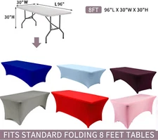 8FT Spandex Fitted Tablecloth Rectangular Stretch Table Cover for Wedding Party