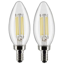 2 Pack Satco S21706 LED Clear Filament 5.5W B11 Candelabra E12 2700K Warm White