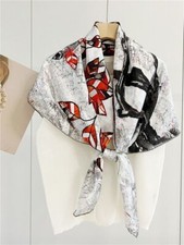 Tree Print Pure Mulberry Satin Silk Scarf Kerchief Square Shawl 42" Red/Gray