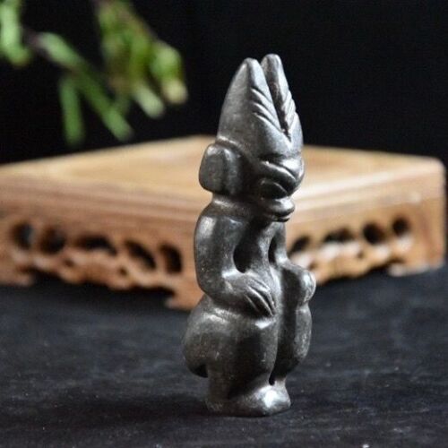 China Hongshan Culture Antique Jade Black Iron Meteorite Carving Statue Pandent - Picture 3 of 8