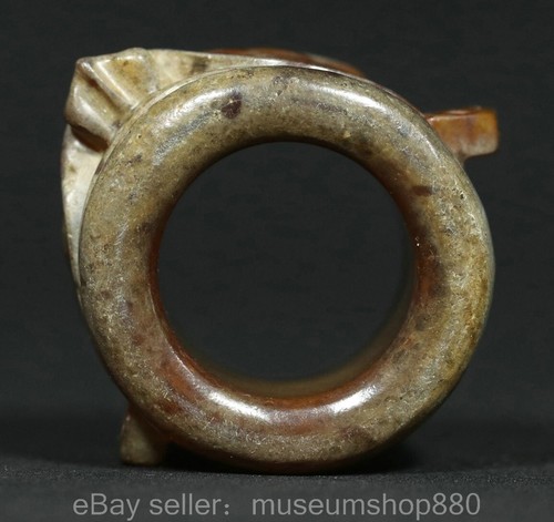 1.8" Old Chinese Natural Hetian Nephrite Jade Carving People face Figure Ring - Picture 5 of 9