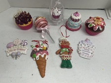 LOT OF 9 CHRISTMAS GINGERBREAD COOKIES, CUPCAKE,  CAKE ORNAMENTS SO CUTE 