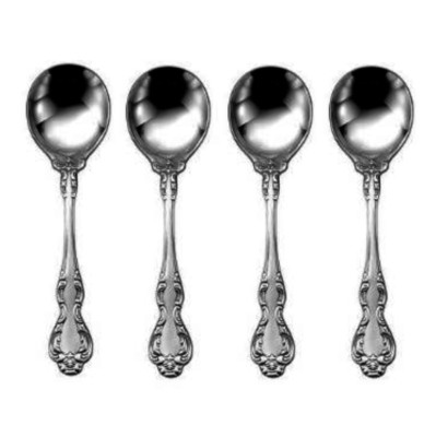 Oneida Wedgwood St Moritz 4 Bouillon Cream Soup Spoons 6 1/4'' Use with Mandolina