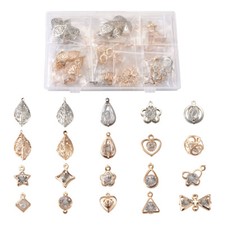 120Pcs Iron Mixed Styles Crystal Charms Beads Teardrop Heart Links Connectors