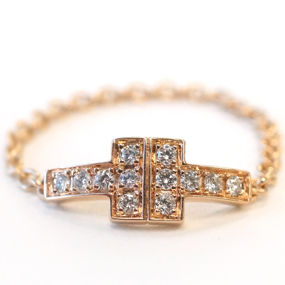 TIFFANY & Co. T TWO chain Ring Diamond K18PG US#6~6.25 TIFFANY & Co. T TWO chain Ring Diamond K18PG US#6~6.25