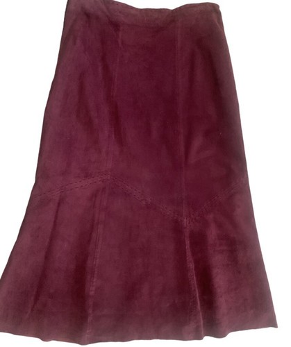 Pulp - Genuine Leather Washable Suede Stitching Flare Skirt Red Plum - Size M - Picture 3 of 7