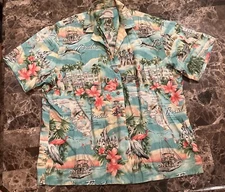 Paradise Found Hawaiian Shirt L Florida South Beach Flamingo Map Space Center !!