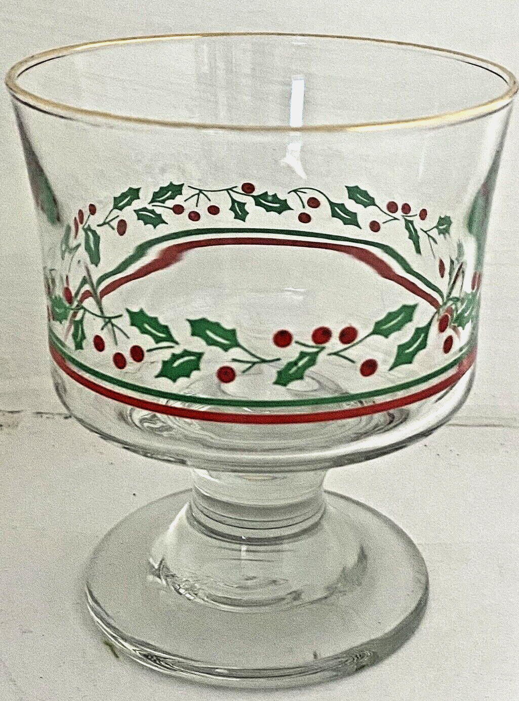 Vintage Arby's Holly Berry Custard Glass Footed Cups 4 Inch Set Libbey Christmas