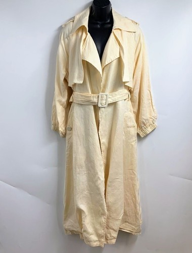 Dissh Women's 100% Linen Long Sleeve Belted Elastic Sleeve Trench Coat Size 14