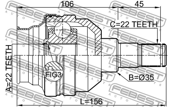 1011-T255LH FEBEST Joint Kit, drive shaft for CHEVROLET