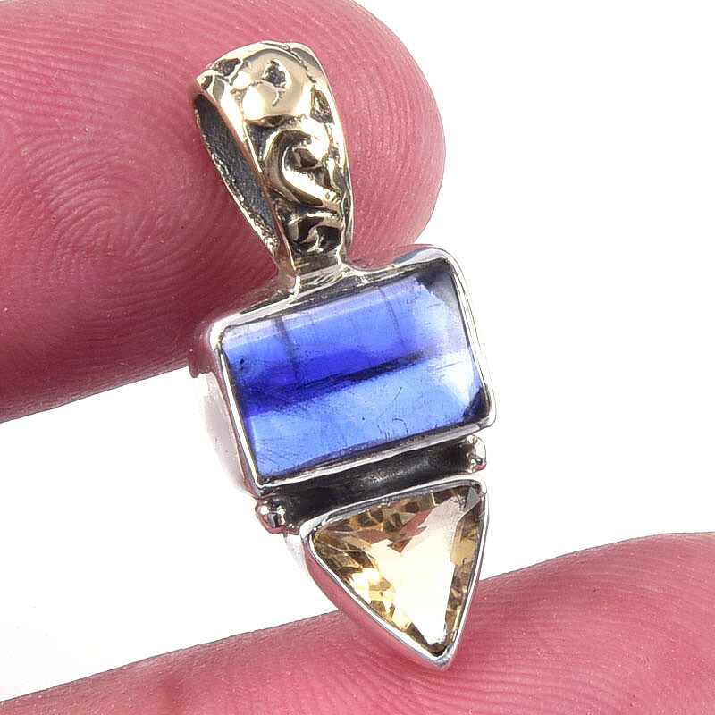 Natural Kyanite Citrine 925 Sterling Silver Jewelry Pendant Gift 1 Inch