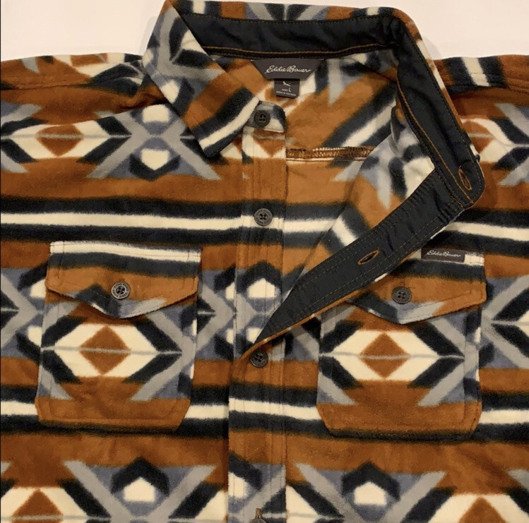 XL Men’s Eddie Bauer Microfleece Toffee Long Shirt Micro-fleece Aztec Tribal
