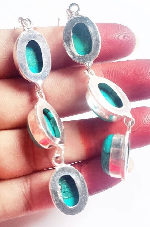 Santa Rosa Türkis Edelstein 925 Sterling Silber Handarbeit Schmuck Ohrringe - Bild 4 von 4