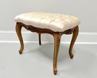 Antique 19th Century Carved Walnut French Country Vanity Bench with Tufted Silk