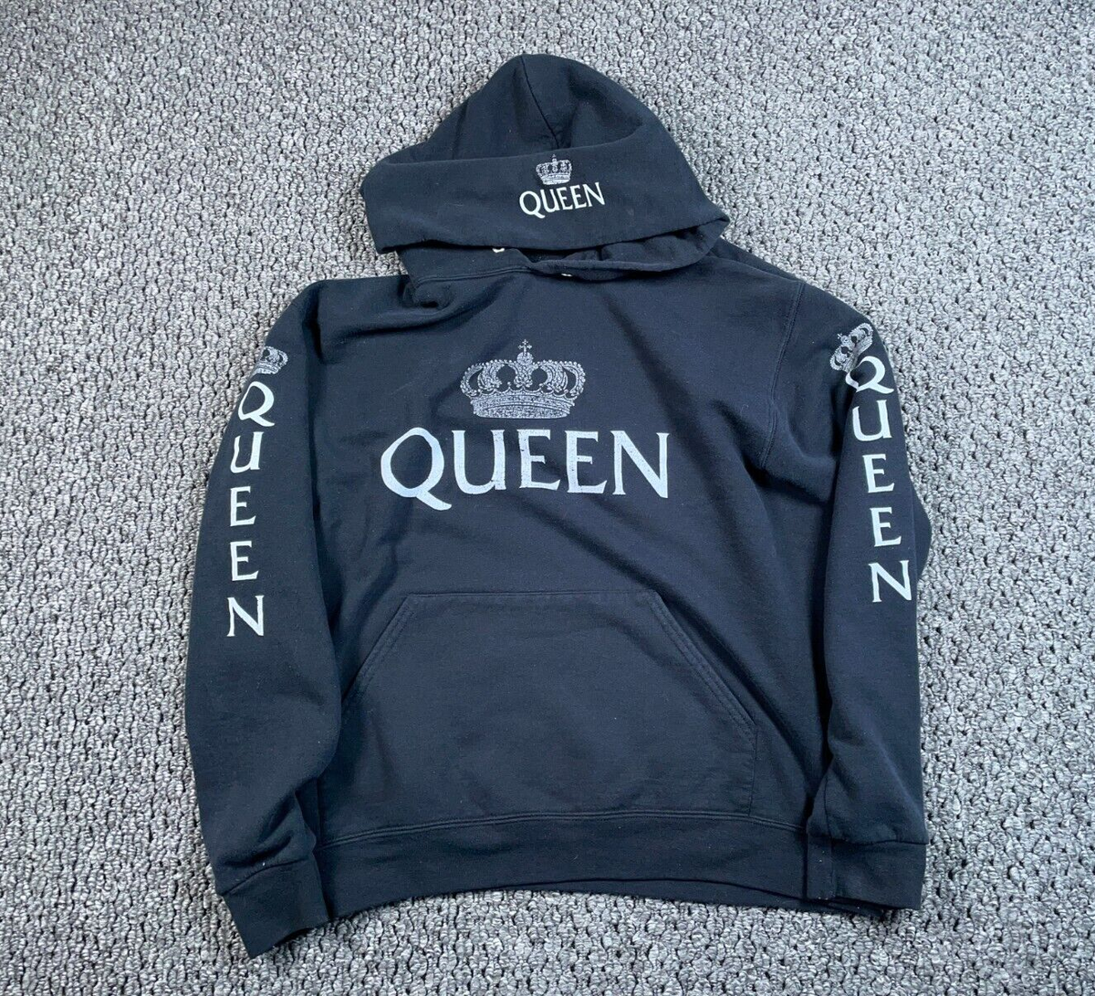 Retro Queen Logo Print Hoodie Adult Medium Black Jerzees Sweatshirt Classic  Rock