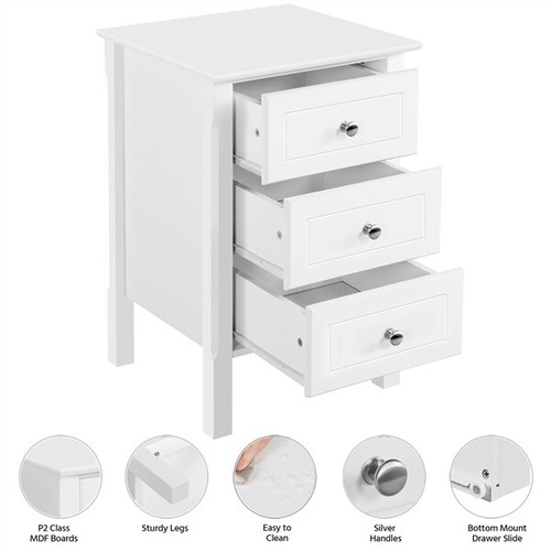 Nightstand with 3 Drawers Bedside Table w/ Storage & Solid Wood Legs for Bedroom - Picture 5 of 36