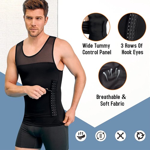 Men Body Shaper Slimming Tank Top Compression Undershirt Tummy Control Vest Tee - Picture 3 of 27