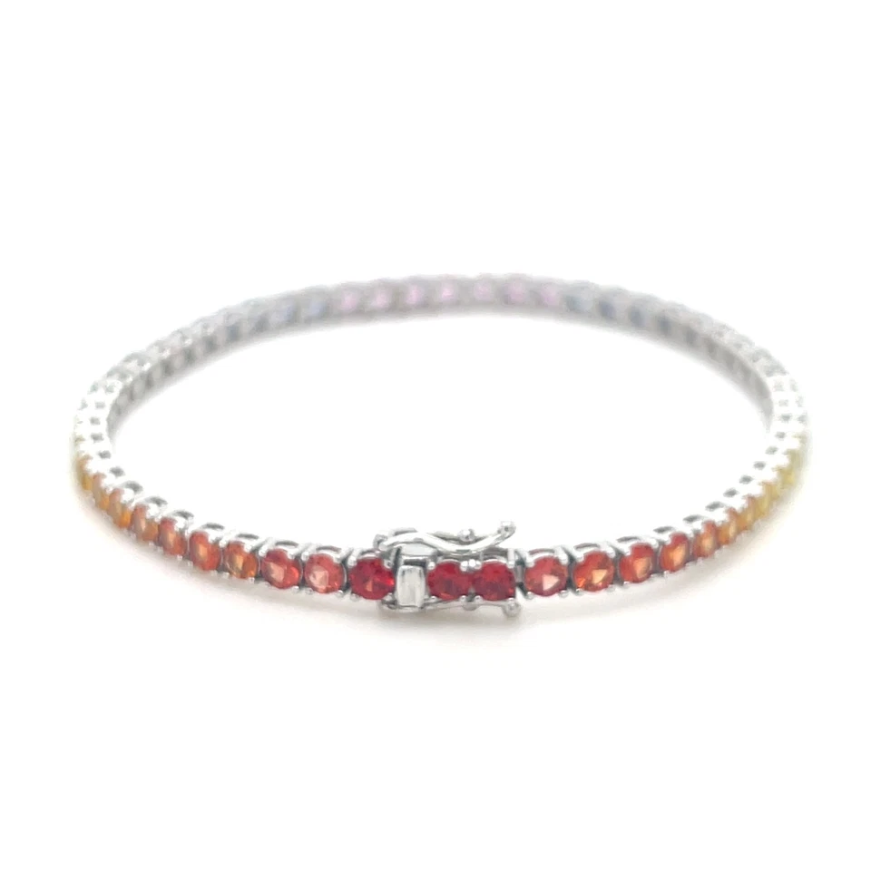 Pulsera Tenis Arco Iris Zafiros Oro Blanco 14K 8 Pulgadas Largo Foto 3 de 4