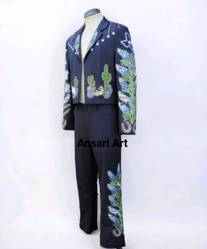Navy Blue 2Pc Customized Vintage Country Western Suit Cowboy Cactus Vine outfits - Picture 2 of 9