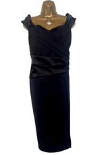 Lipsy Pencil Dress 18 UK Black Bardot Party Pencil Occasion Satin Panel Wedding