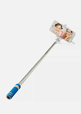 Mini Self Selfie Stick Wired Extendable For Iphone Android Mobile Phone - Blue 
