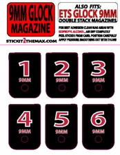 FITS GLOCK 9MM RED NUMBERED 1-6 MAGAZINE BASE PLATE STICKERS,set of 6
