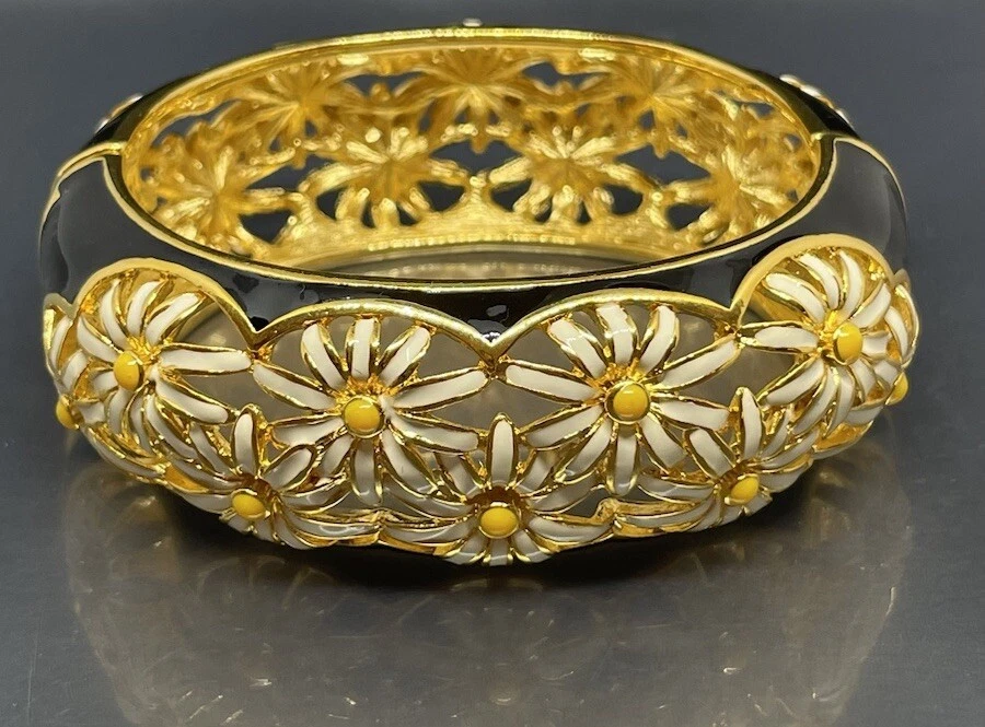 "Brazalete Brazalete Mujer Joan Rivers Grueso Ancho Chapado en Oro Esmalte Margarita 7.25"""