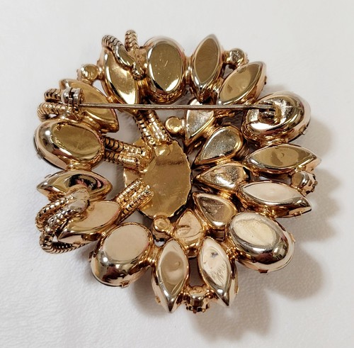 Vintage Alice Caviness Black Cabs Topaz Rhinestones Gold Chains Brooch - Picture 4 of 4