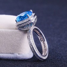 Silver Plated Heighted Valentine Gifts Ring 3.45 CT Simulated Aquamarine Ring