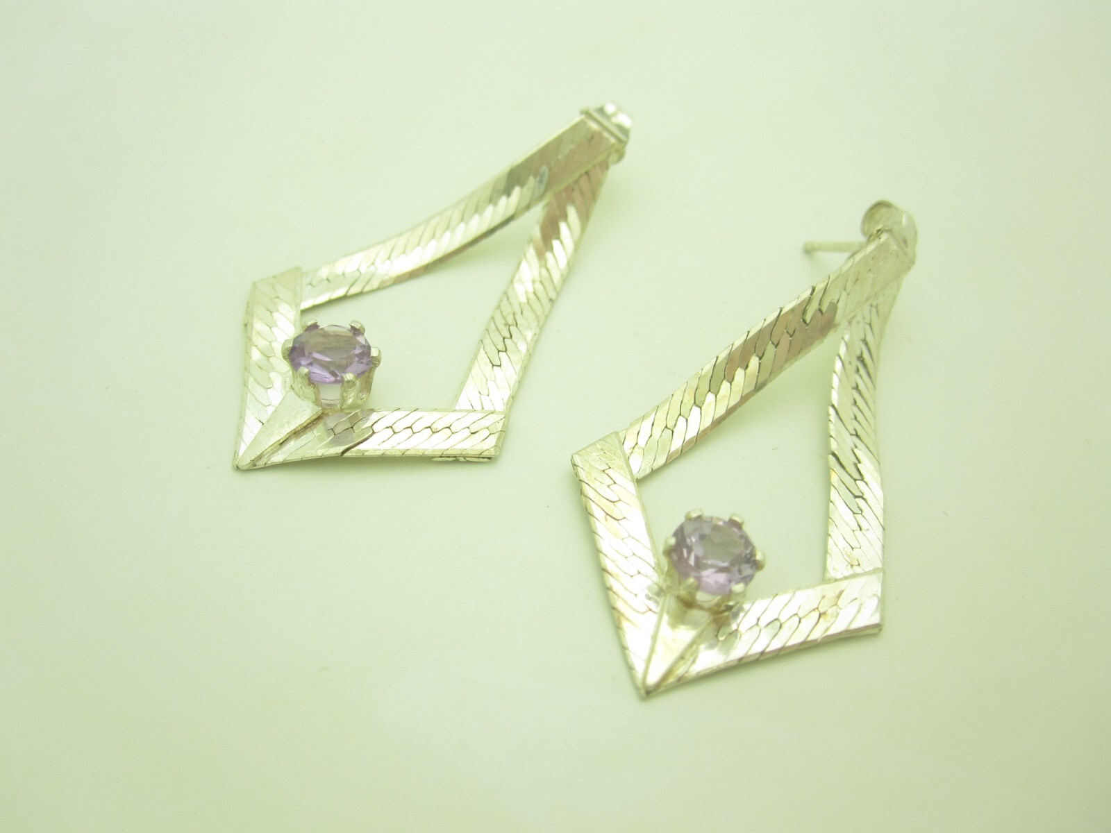 Sterling Silver Triangular Herringbone Purple CZ … - image 1