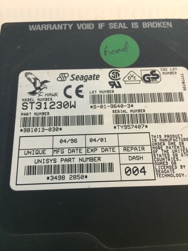 Seagate HAWK ST31230W 1.0GB 3.5"  68 Pin SCSI  HDD - Image 2 of 4