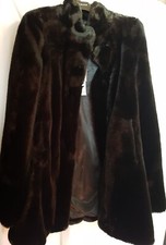Roman Black Faux Fur Coat Size 12 Long Sleeves Mid Length Lined New With Tags