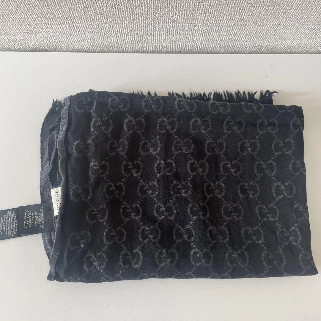 Écharpe réversible GUCCI laine soie mélangée noir gris unisexe 70x200cm