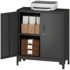 HOMCOM Lockable Metal Filing Cabinet, 2-Tier Storage Cupboard, Black