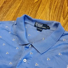Vtg Polo Ralph Lauren Polo Shirt Men XL Blue Nautical Flag Print Cotton Sailing