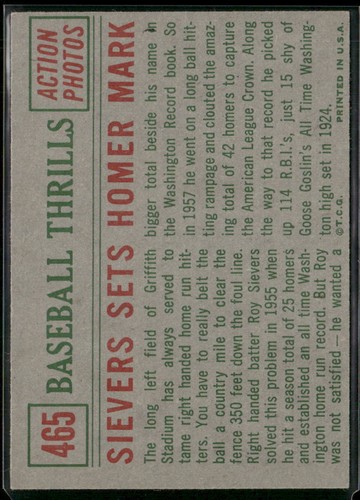 1959 Topps #465 Roy Sievers EX/EX-MT - Picture 2 of 2