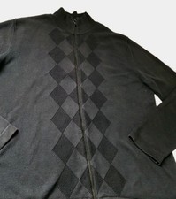 Banana Republic Zip Sweater M Argyle Black Mod Minimalist Preppy Knit Cardigan