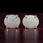 ESTATE VINTAGE SOLID 14K YELLOW GOLD CREATED OPAL 9.8mm OVAL STUD EARRINGS #7913 — photo 1