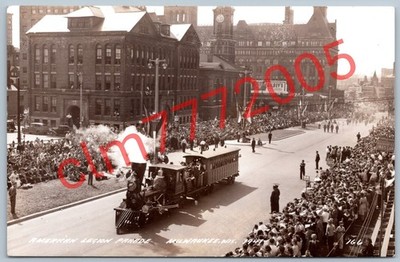 Postcard RPPC Milwaukee WI American Legion Parade 1941 Steam Train Float R164