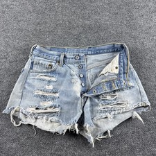 VINTAGE Levis 501 Shorts Womens 30 Blue Button Fly Distressed Light Wash Y2K