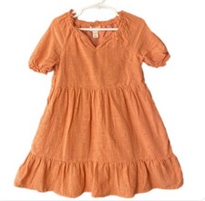 Cat Jack Orange Textured Embroidered Tiered Dress Girls XS 4/5 Knee High Pockets