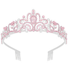 Pink Opal Tiara Crowns for Women Girls, Princess Crown with Combs Tiaras for Wom