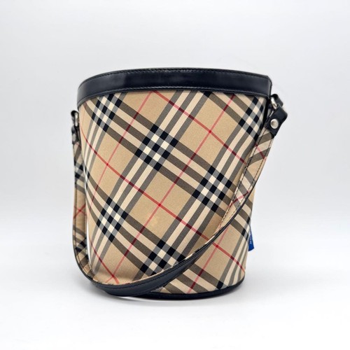 Burberry Blue Label Nova Check Bucket Shoulder Bag Nylon Leather Used