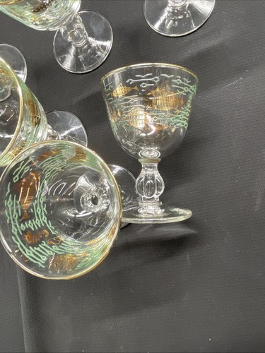 Vintage Libbey MARINE LIFE Set of 6 Cordial Glasses Stemware MCM Rare - Picture 9 of 10