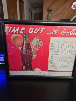 Vintage 1948 Coca Cola Advertising Sprite Boy  Basketball Schedule Program Frame