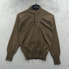 Vintage US Military Sweater Mens M Brown Knit Henley Wool Surplus Fatigue Slim